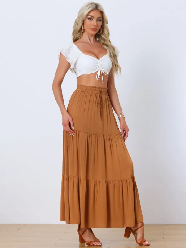 Summer Maxi Elastic Waist Flowy Casual Boho Long Skirt sold by Allegra K