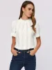 Eyelet Mock Neck Puff Sleeve Ruffle Textured Blouse sold by Allegra K