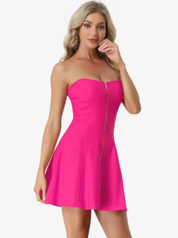 Zip Up Sexy Strapless Party Club Mini Bodycon Dress made by Allegra K