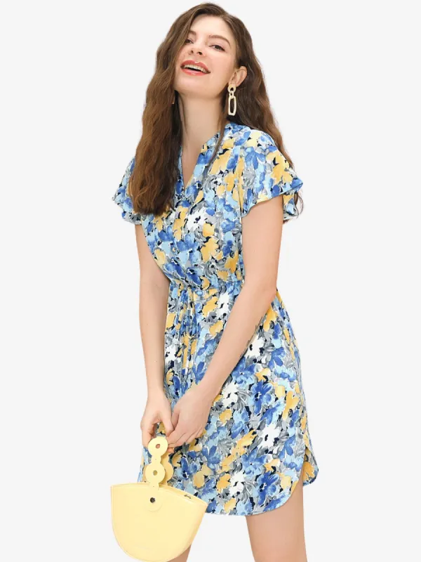 Casual V Neck Flare Sleeve Tie Waist Floral Print Dress sold by Allegra K