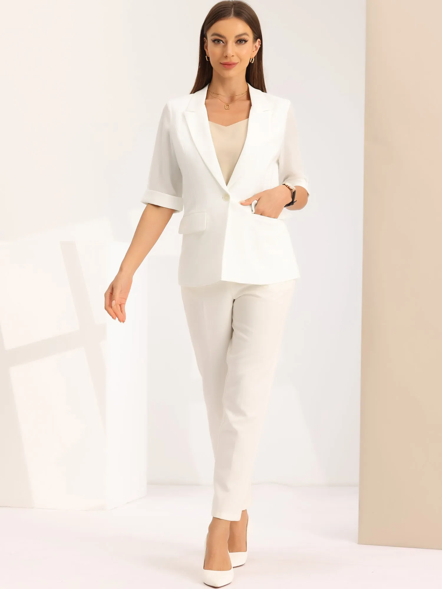 Work Office Short Sleeve One Button Casual Jacket Blazer sold by Allegra K product image thumbnail 3