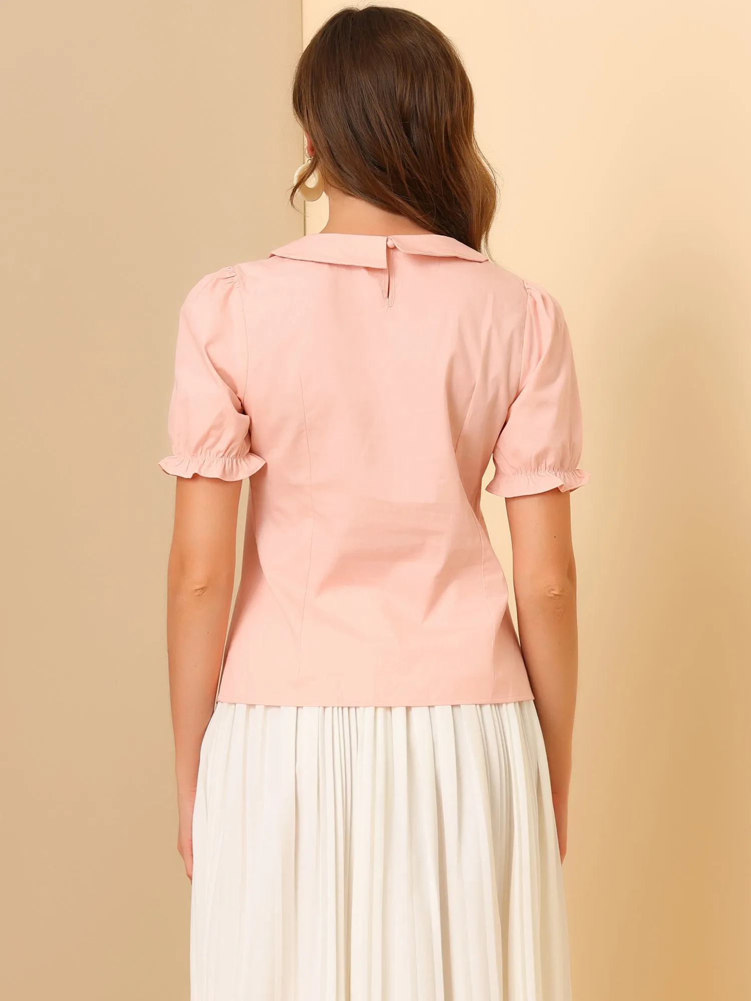 Cotton Retro Short Sleeve Peter Pan Collar Blouse Tops sold by Allegra K product image thumbnail 5