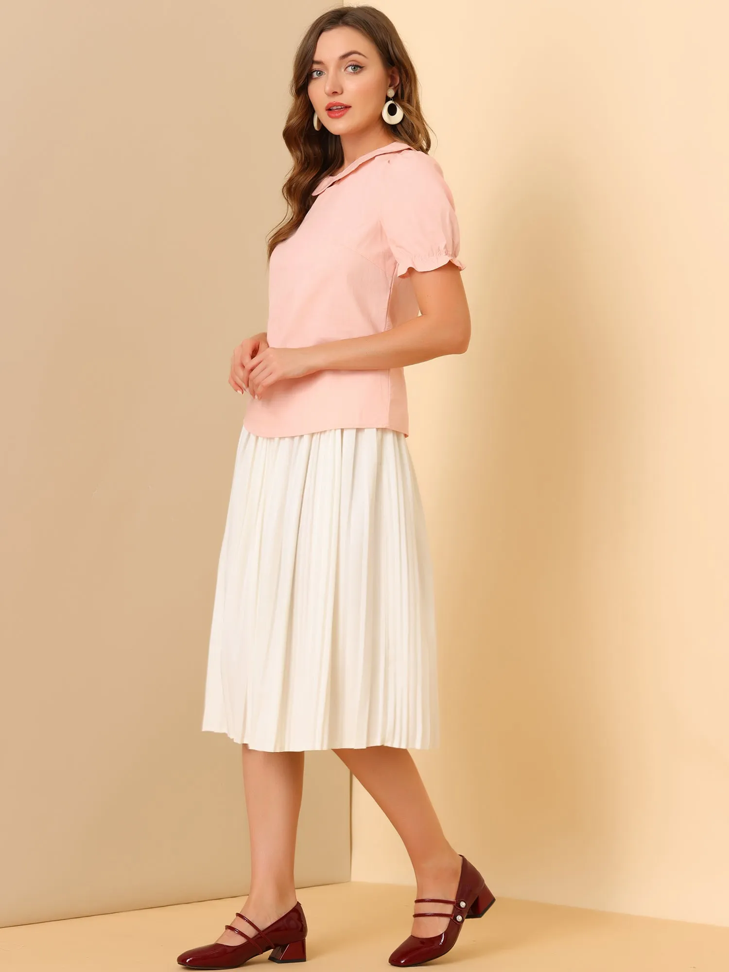 Cotton Retro Short Sleeve Peter Pan Collar Blouse Tops sold by Allegra K product image thumbnail 4