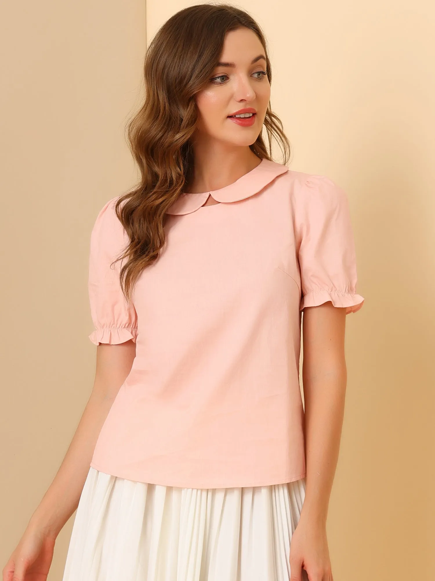 Cotton Retro Short Sleeve Peter Pan Collar Blouse Tops sold by Allegra K product image thumbnail 2