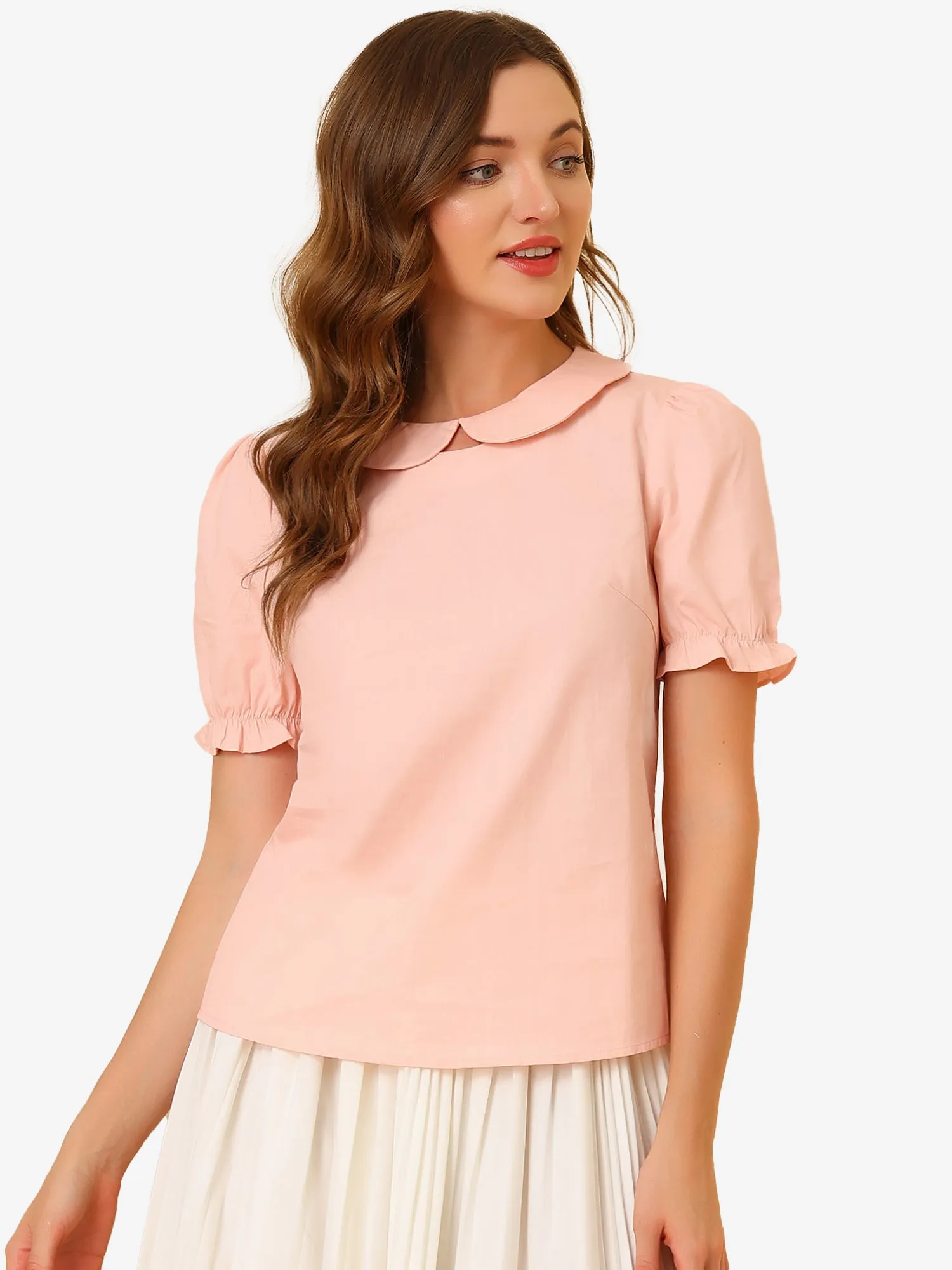 Cotton Retro Short Sleeve Peter Pan Collar Blouse Tops sold by Allegra K