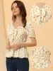Casual Floral Blouse V Neck Tie Front Smocked Waist Peplum Tops sold by Allegra K