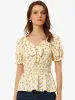 Casual Floral Blouse V Neck Tie Front Smocked Waist Peplum Tops sold by Allegra K