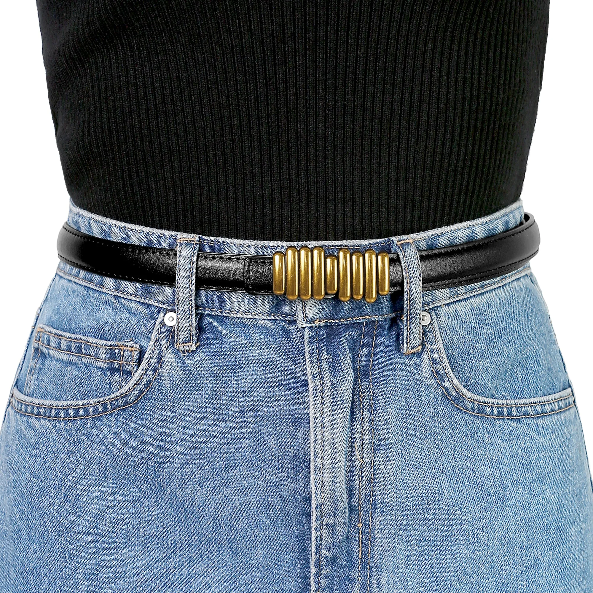 Women's Faux Leather Belts Jeans Dress Thin Waist Belt with Chic Designer Buckle sold by Allegra K product image thumbnail 4