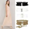 Elastic Fabric Interlocking Buckle Mesh Lace Decor Waist Belt sold by Allegra K