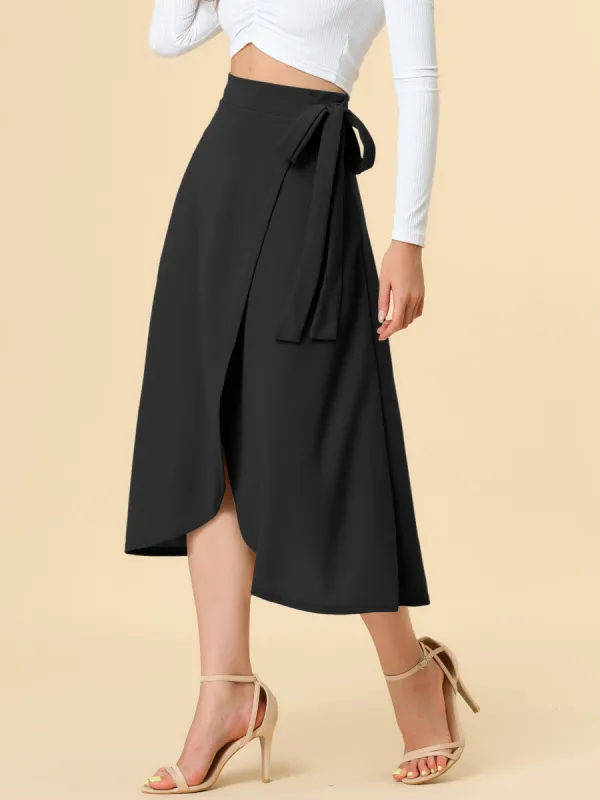 Knot High Waisted Wrap Split Midi Skirt sold by Allegra K