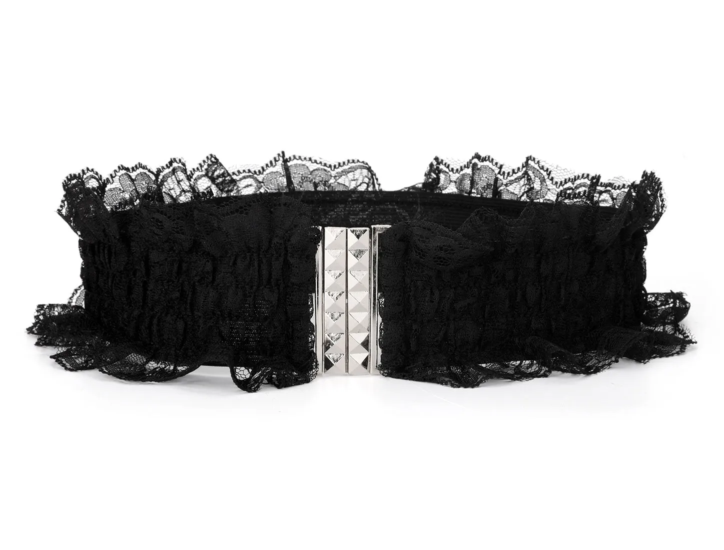 Elastic Fabric Interlocking Buckle Mesh Lace Decor Waist Belt sold by Allegra K