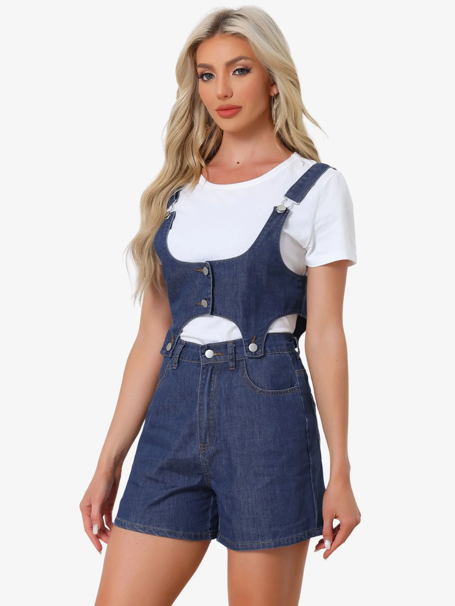 Denim Romper Casual Sleeveless Detachable 2 Piece Set Short Jeans Jumpsuits sold by Allegra K