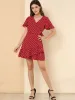 Wrap V Neck Ruffled Flutter Sleeve Belted Printed Flowy Dress sold by Allegra K