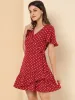 Wrap V Neck Ruffled Flutter Sleeve Belted Printed Flowy Dress sold by Allegra K
