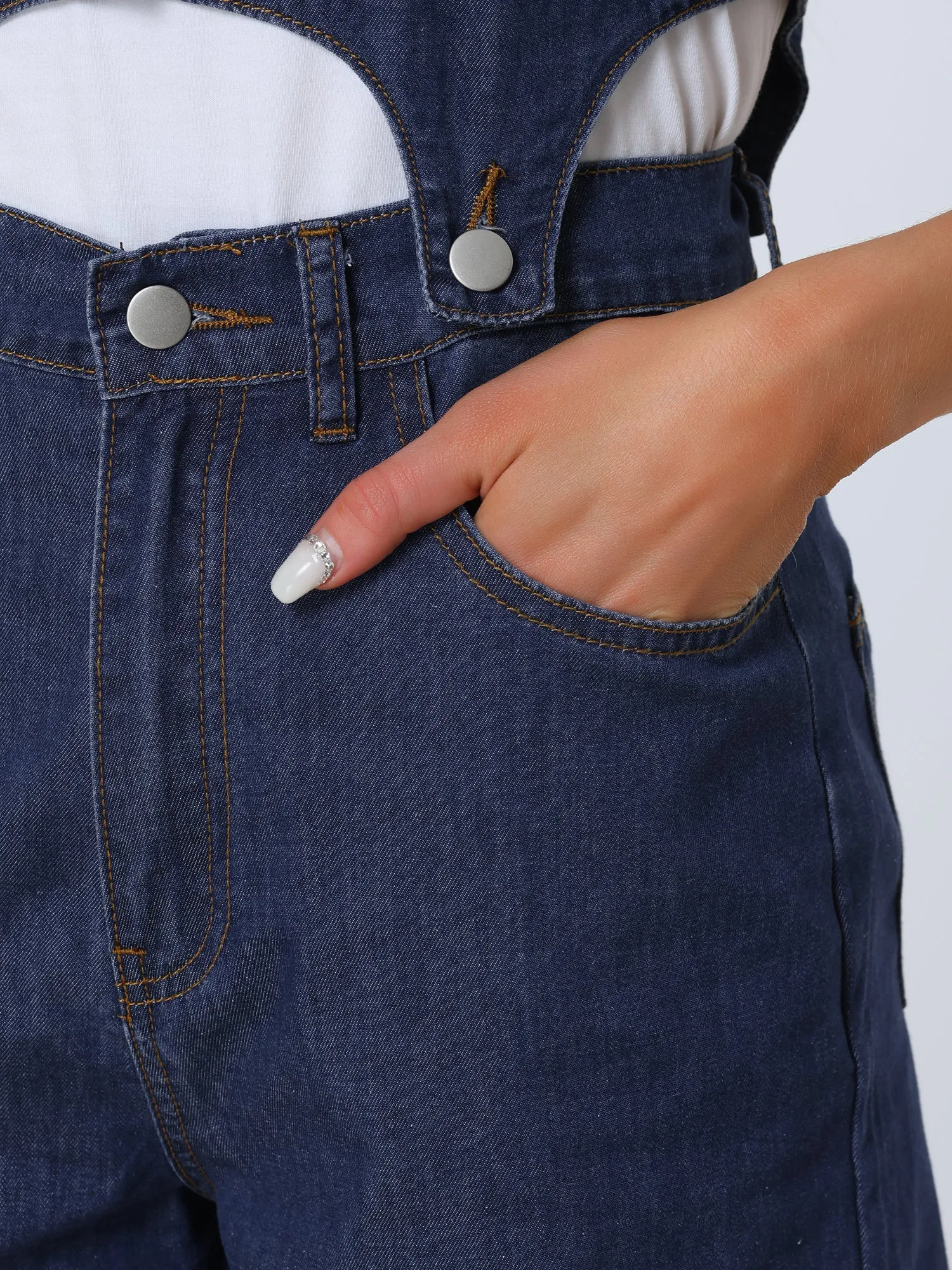 Denim Romper Casual Sleeveless Detachable 2 Piece Set Short Jeans Jumpsuits sold by Allegra K product image thumbnail 5