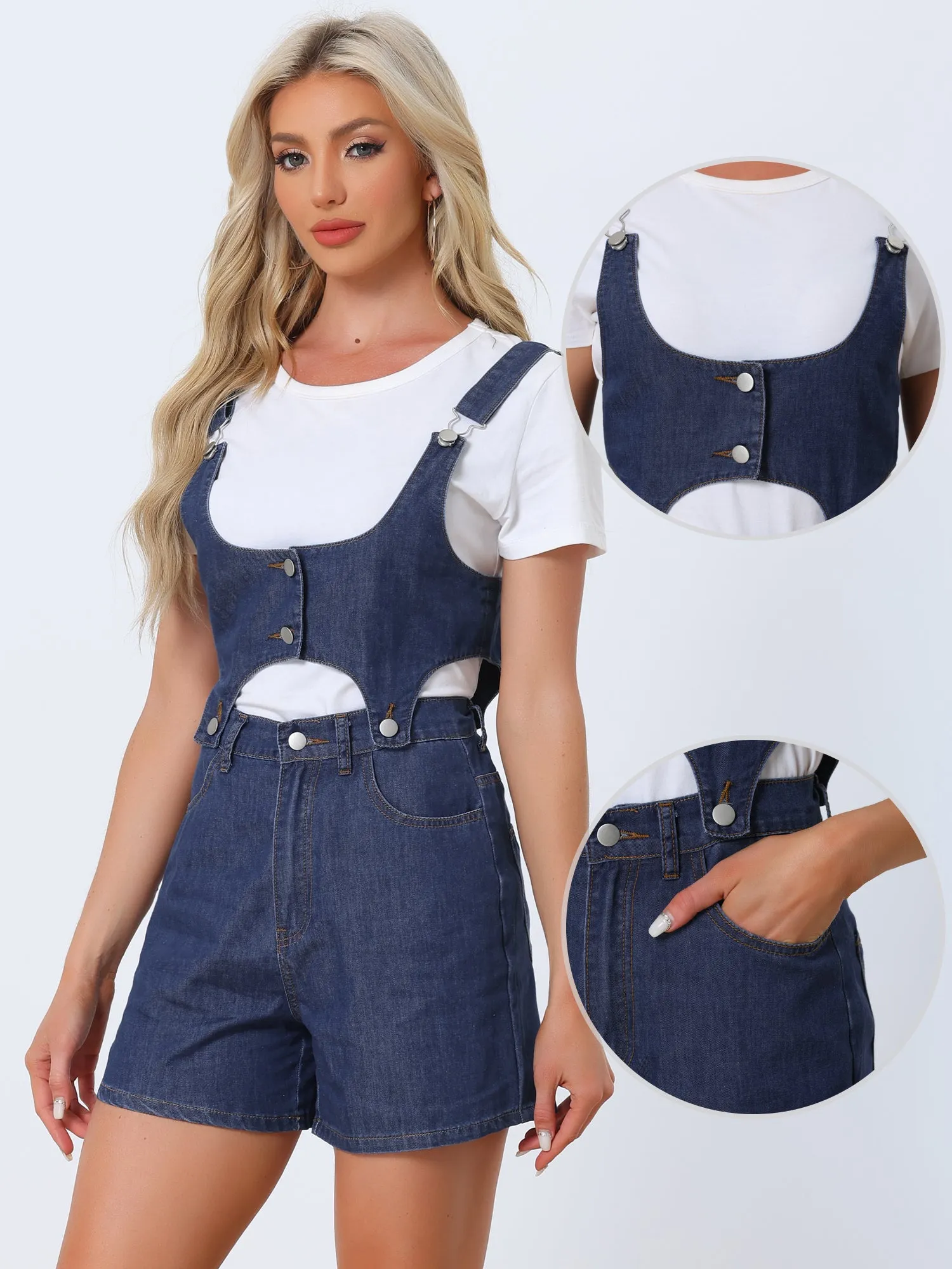 Denim Romper Casual Sleeveless Detachable 2 Piece Set Short Jeans Jumpsuits sold by Allegra K product image thumbnail 2