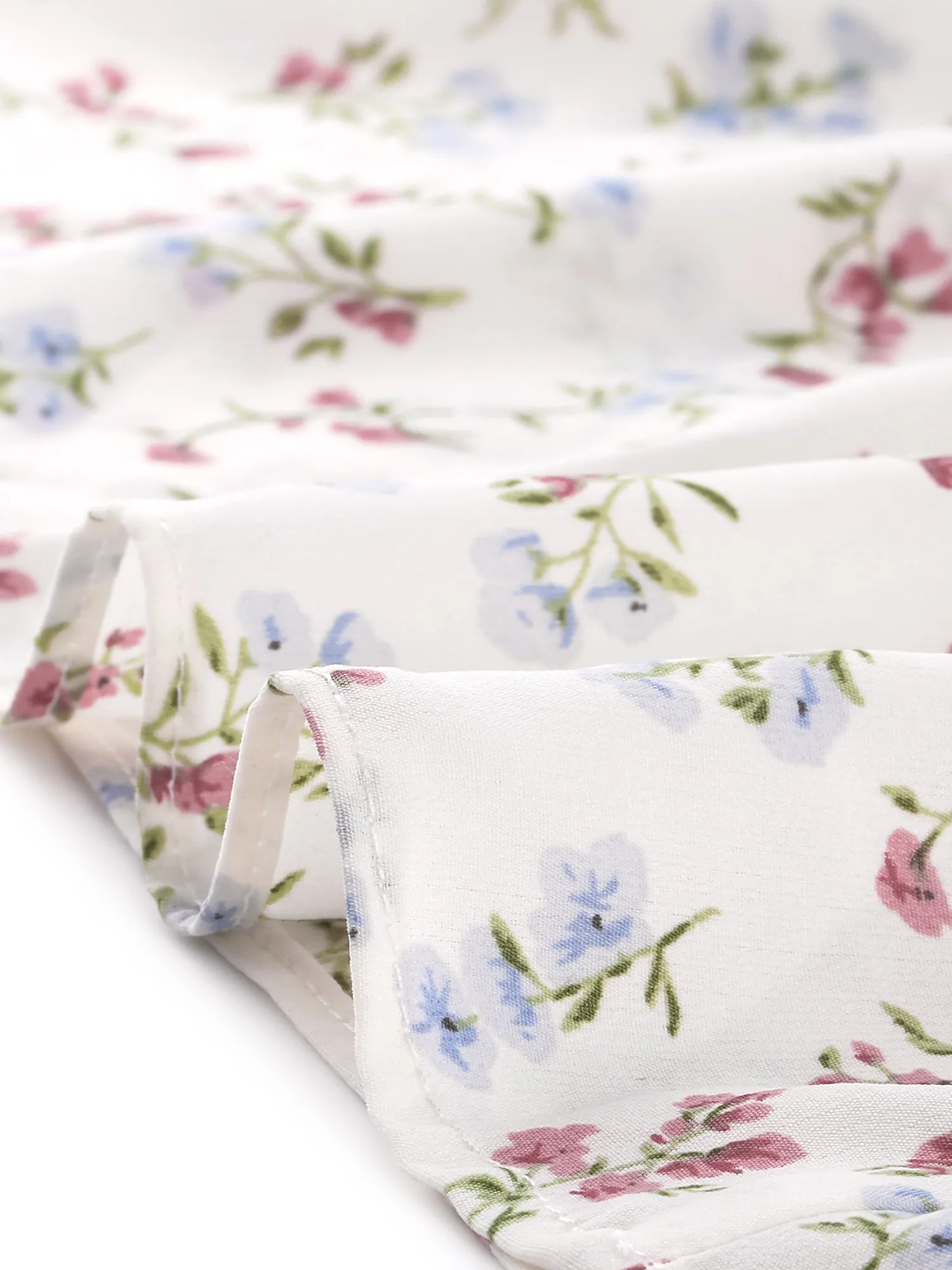 Floral Puff Sleeve V Neck Tie Belt Ruffle Hem Midi Wrap Dress sold by Allegra K product image thumbnail 5