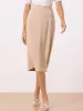 Elastic Waist Slit Hem Linen Casual Midi Pencil Skirt sold by Allegra K
