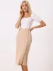 Elastic Waist Slit Hem Linen Casual Midi Pencil Skirt sold by Allegra K