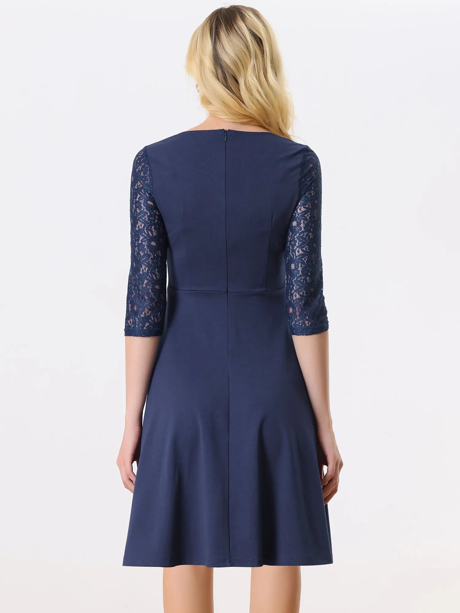 Contrast Lace 3/4 Sleeve High Waist Office A-Line Dress sold by Allegra K product image thumbnail 3