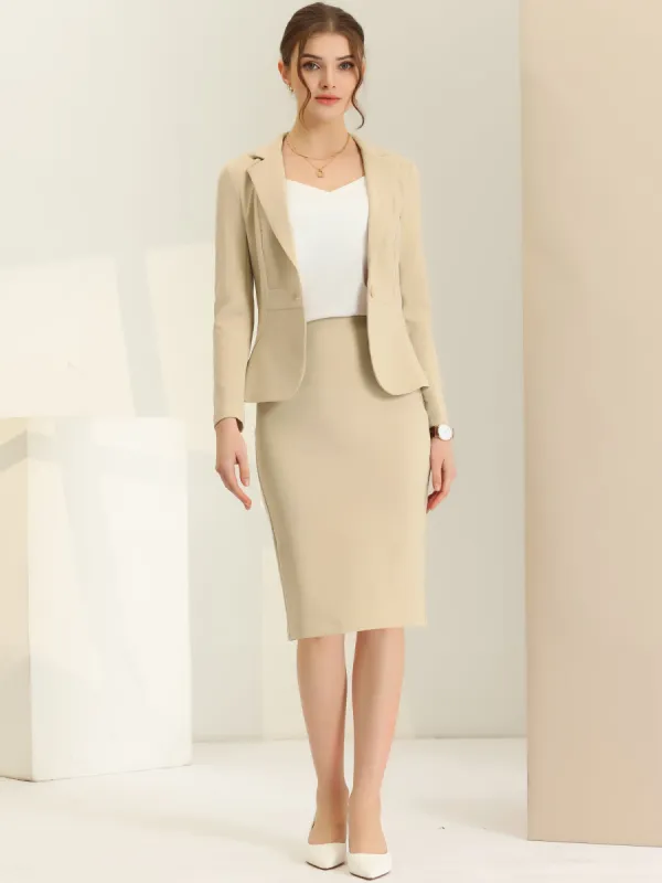 2 Pieces Business Casual Notched Lapel Long Sleeve Blazer & Pencil Skirt Suit Set sold by Allegra K