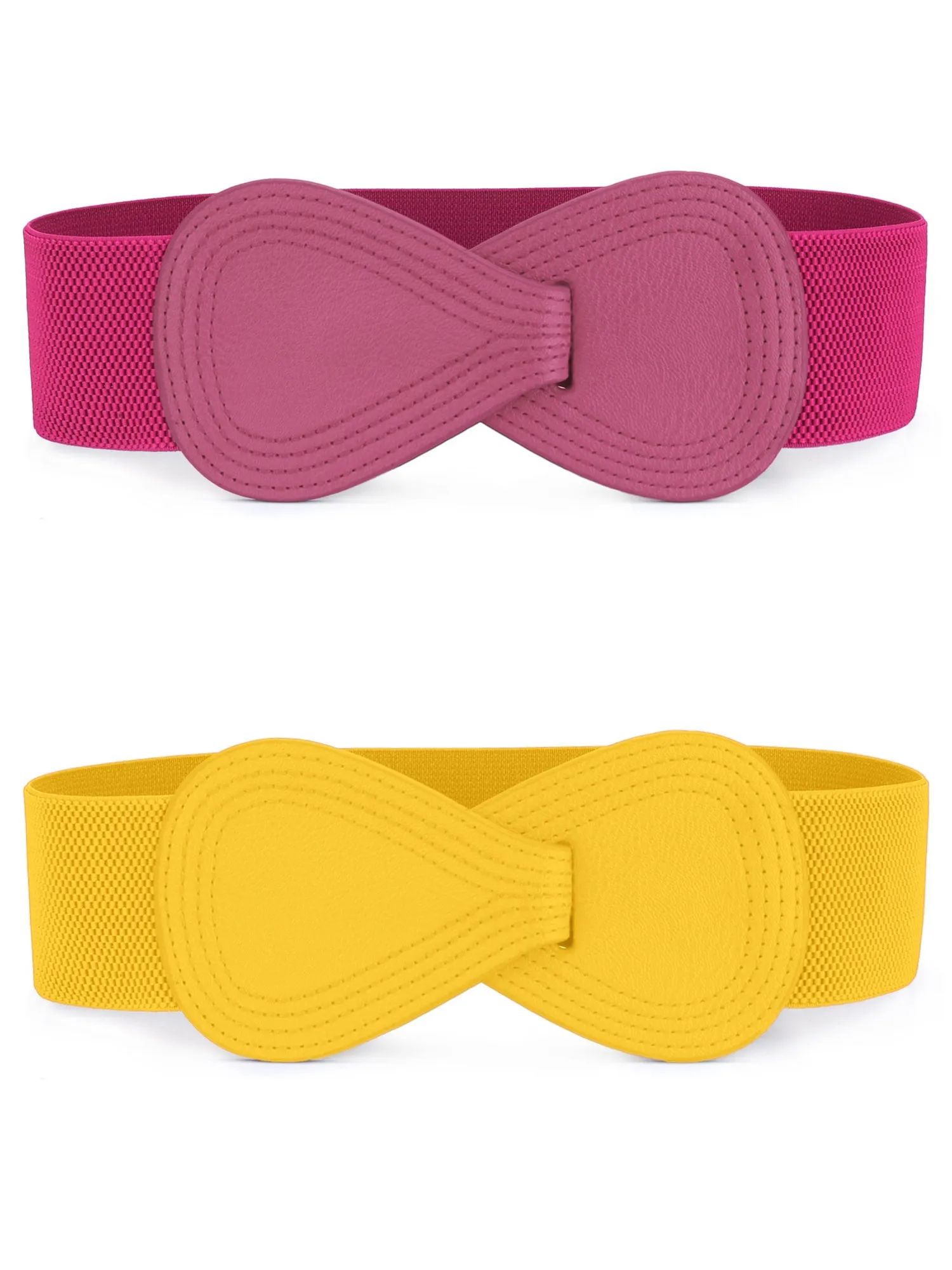 Women's Elastic Waist Belt Interlock 8-shaped Faux Leather Stretchy Dress Belts sold by Allegra K