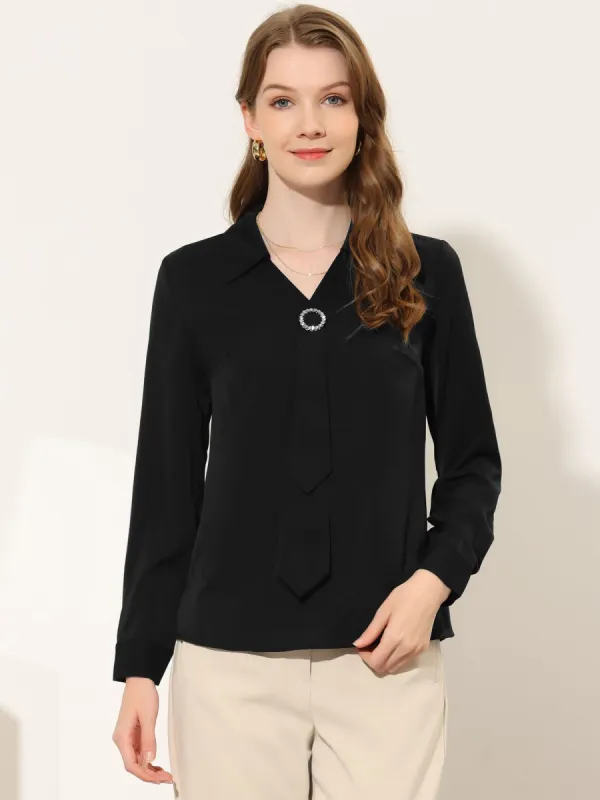 Work Tops Long Sleeve Tie V Neck Office Blouse sold by Allegra K