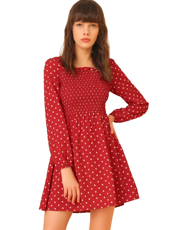 Women's Long Sleeve Dots Ruffle Dress sold by Allegra K