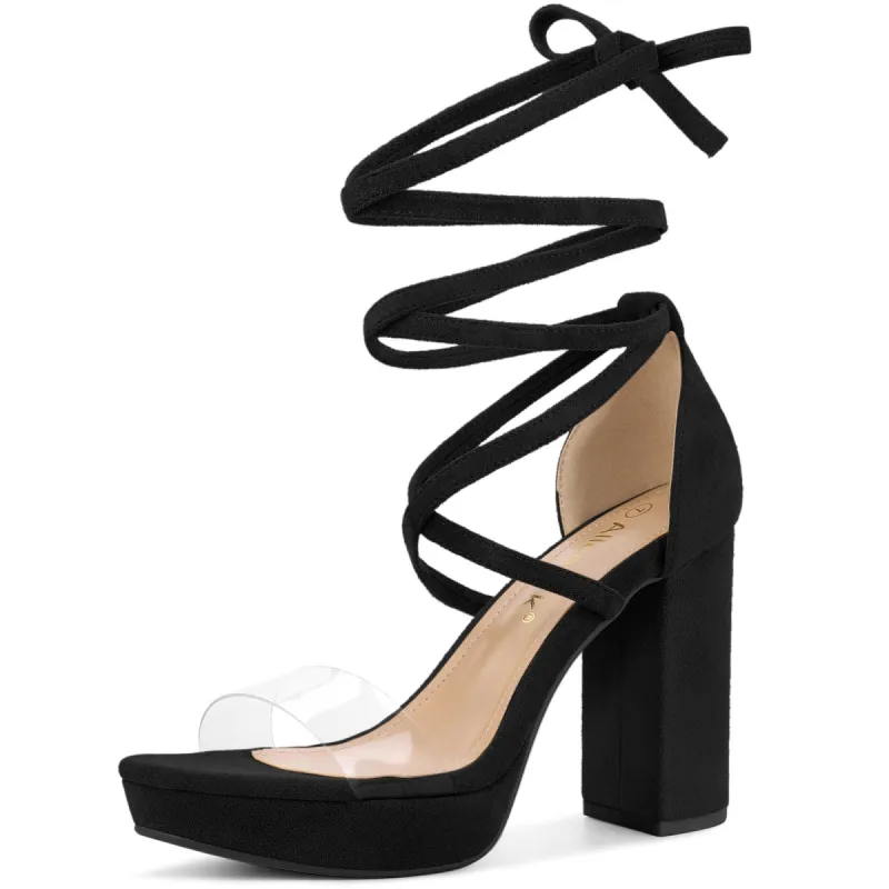 Women's Clear Platform Lace Up Chunky Heels Sandals sold by Allegra K
