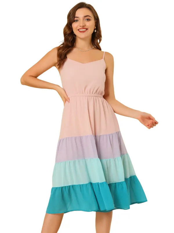Women's Summer Spaghetti Strap Dress V Neck Flowy Swing Chiffon Midi Dress sold by Allegra K