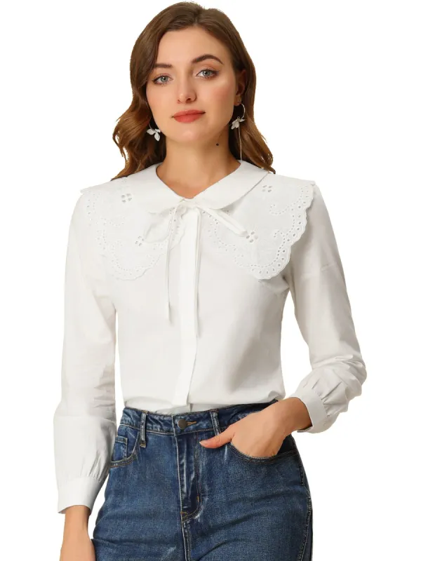 Women's Detachable Lace Floral Doll Collar Puff Long Sleeve Shirt Top sold by Allegra K
