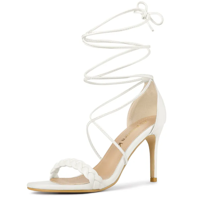 Women's Woven Strap Lace Up Strappy Stiletto Heel Sandals sold by Allegra K