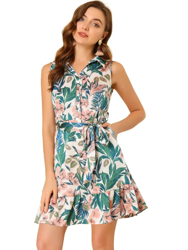 Women's Floral Tropical Sleeveless Belted Fit and Flare Summer Dress sold by Allegra K