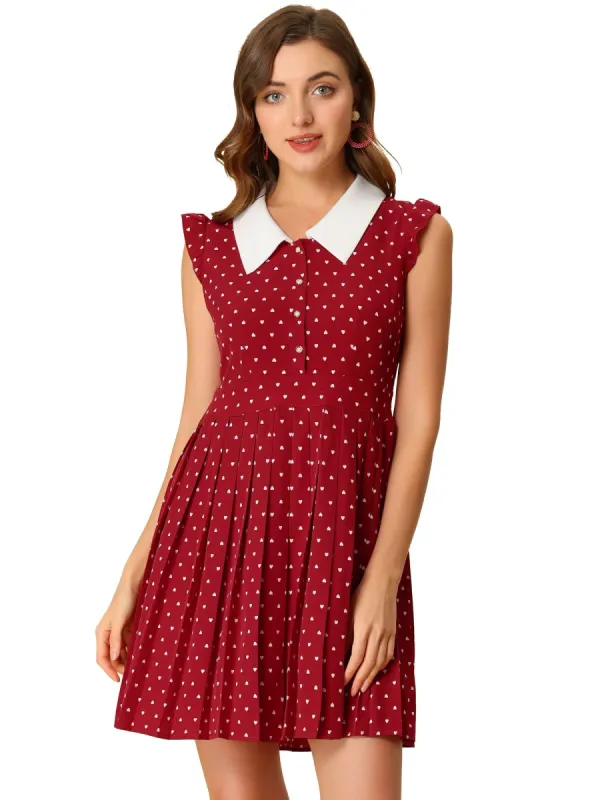 Women's Casual Peter Pan Collar Heart Pleated Mini Dress sold by Allegra K