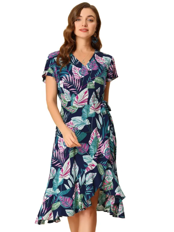 Women's Midi Wrap Fit and Flare Summer Tropical Floral Dress sold by Allegra K