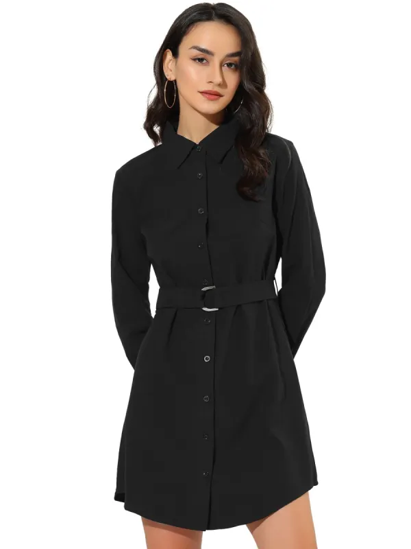 Women's Belted Roll Up Sleeve Button Up Collared Shirt Dress sold by Allegra K