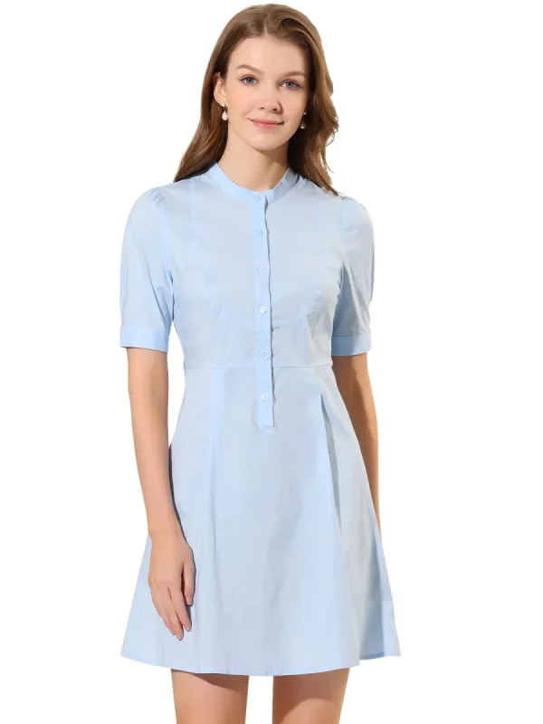 Women's A-Line Stand Collar Half Placket Belted Shirt Dress sold by Allegra K