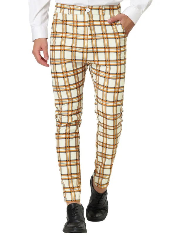 Men's Formal Trousers Color Block Slim Fit Flat Front Plaid Dress Pants sold by Allegra K