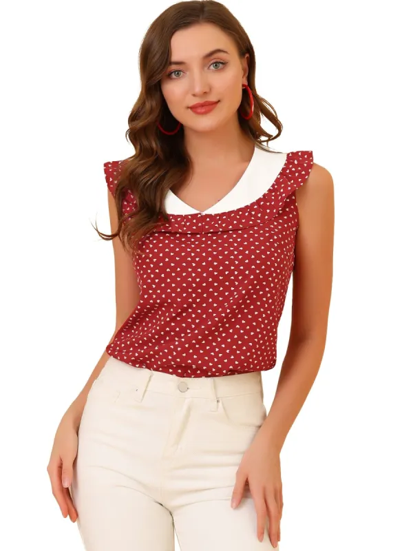 Women's Sleeveless Ruffle V Neck Casual Tank Tops Heart Printed Blouse sold by Allegra K