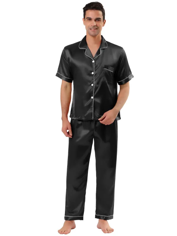 Men's Classic Satin Pajama Sets Short Sleeves Button Down Nightwear Sleepwears Loungewear Pjs sold by Allegra K