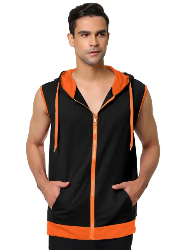 Men's Hoodies Sleeveless Vest Slim Fit Lightweight Zipper Gym Tank Top sold by Allegra K