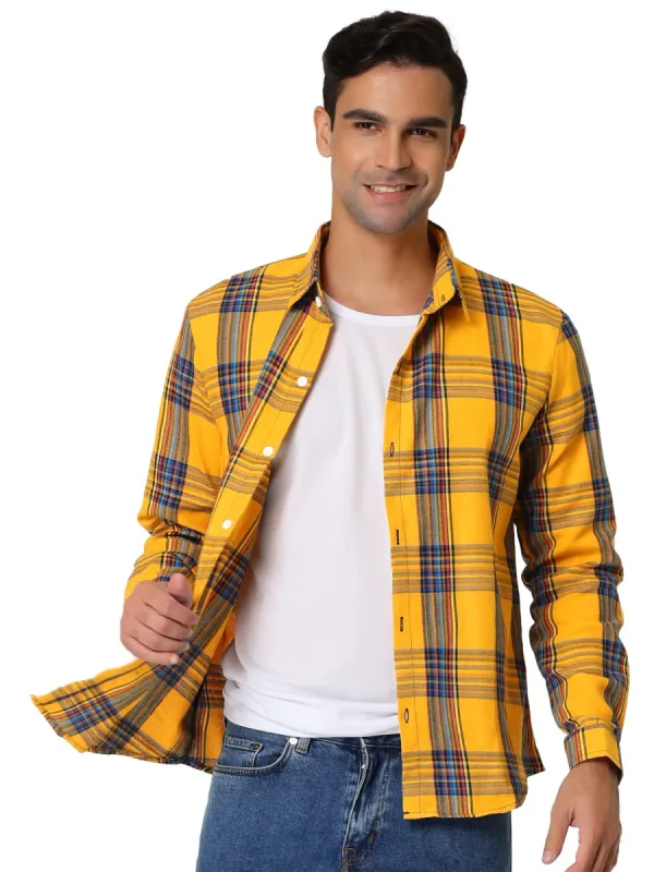Men's Casual Plaid Shirt Color Block Button Up Long Sleeved Checked Shirts sold by Allegra K