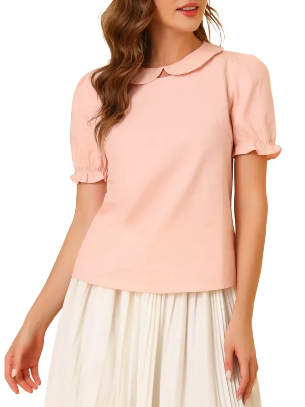 Women's Retro Cotton Short Sleeve Peter Pan Collar Blouse sold by Allegra K