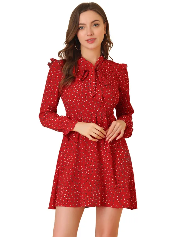Women's Ruffle Long Sleeve V Neck Bow Tie Dress sold by Allegra K