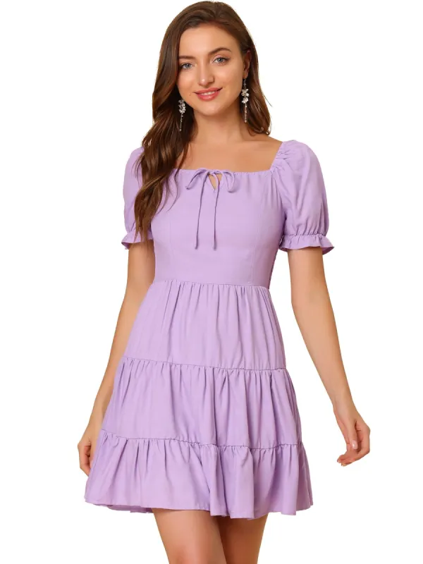 Women's Square Neck Ruffle Sleeve Smocked Back Tiered Flowy Dress sold by Allegra K