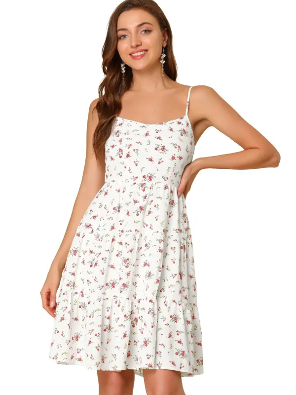 Allegra K Women's Adjustable Strap Ruffled Hem A-Line Swing Floral Dress sold by Allegra K