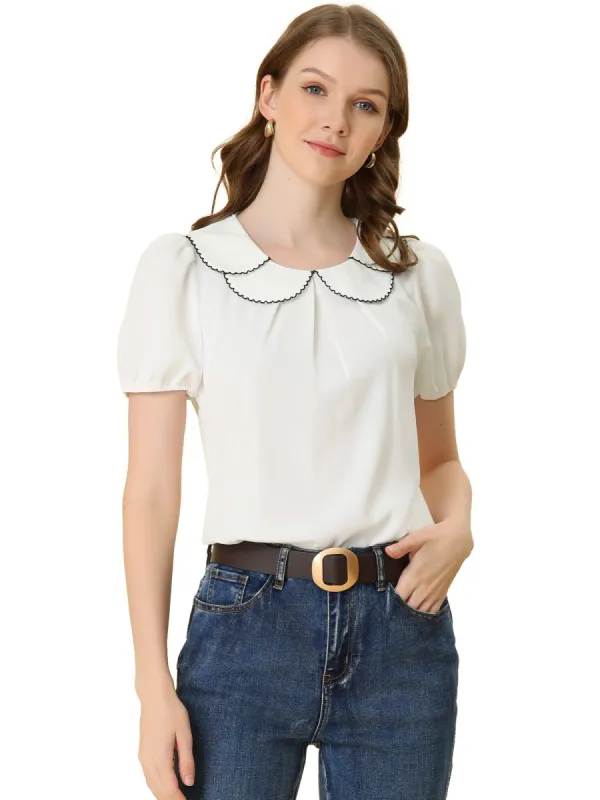Women's Puff Sleeve Summer Peter Pan Collar Blouse Tops sold by Allegra K