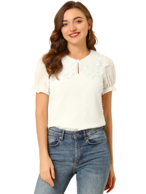 Allegra K Women's Swiss Dots Blouse Lace Lapel Collar Ruffled Sleeves Top sold by Allegra K