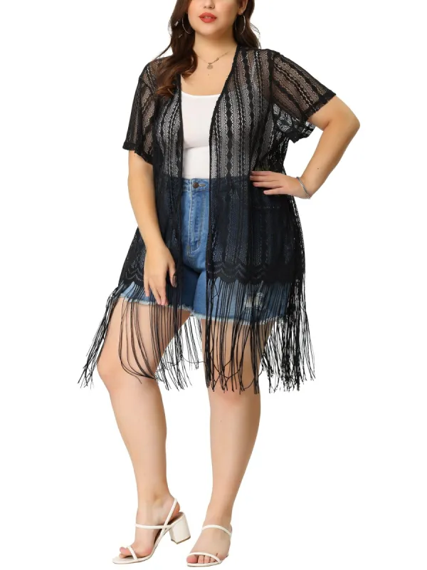 Plus Size Cardigans for Women Lightweight Draped Open Front Lace Cardigan Shawls sold by Allegra K