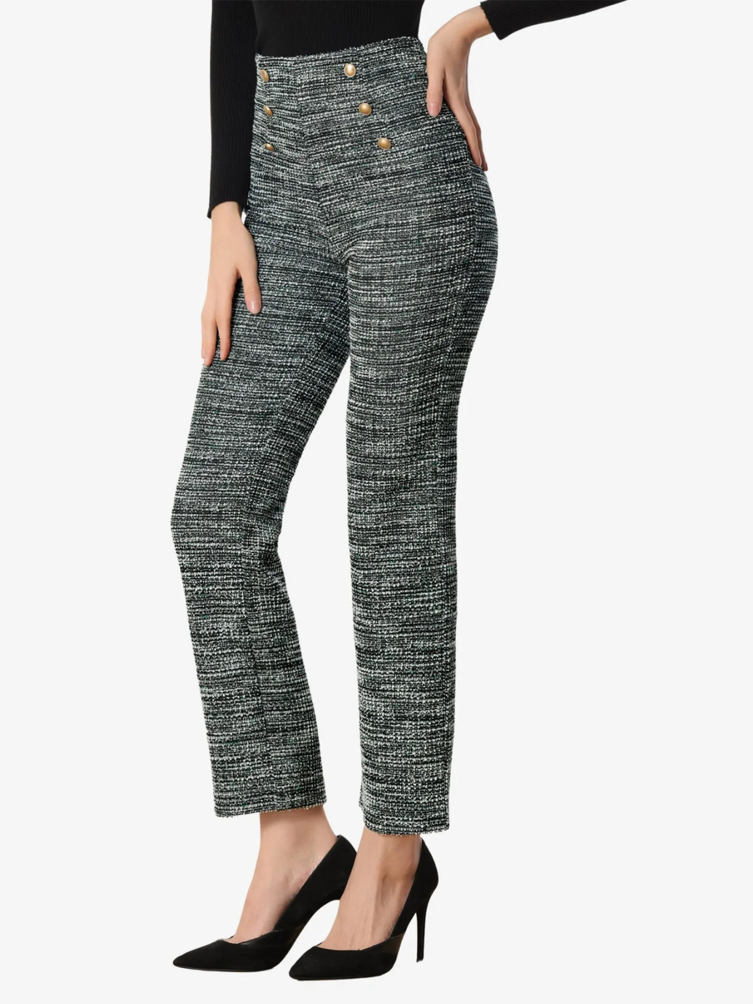 High Rise Tweed Plaid Pants Button Front Long Trouser Pants sold by Allegra K